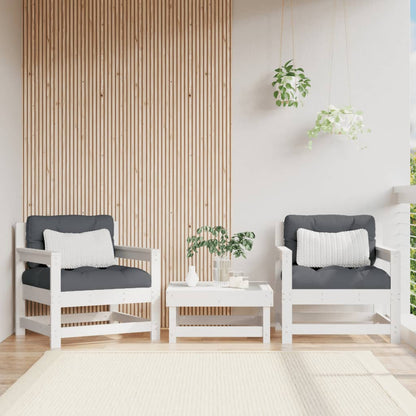 3 Piece Garden Lounge Set White Solid Wood Pine White Pinewood Armchairs (2 pcs)