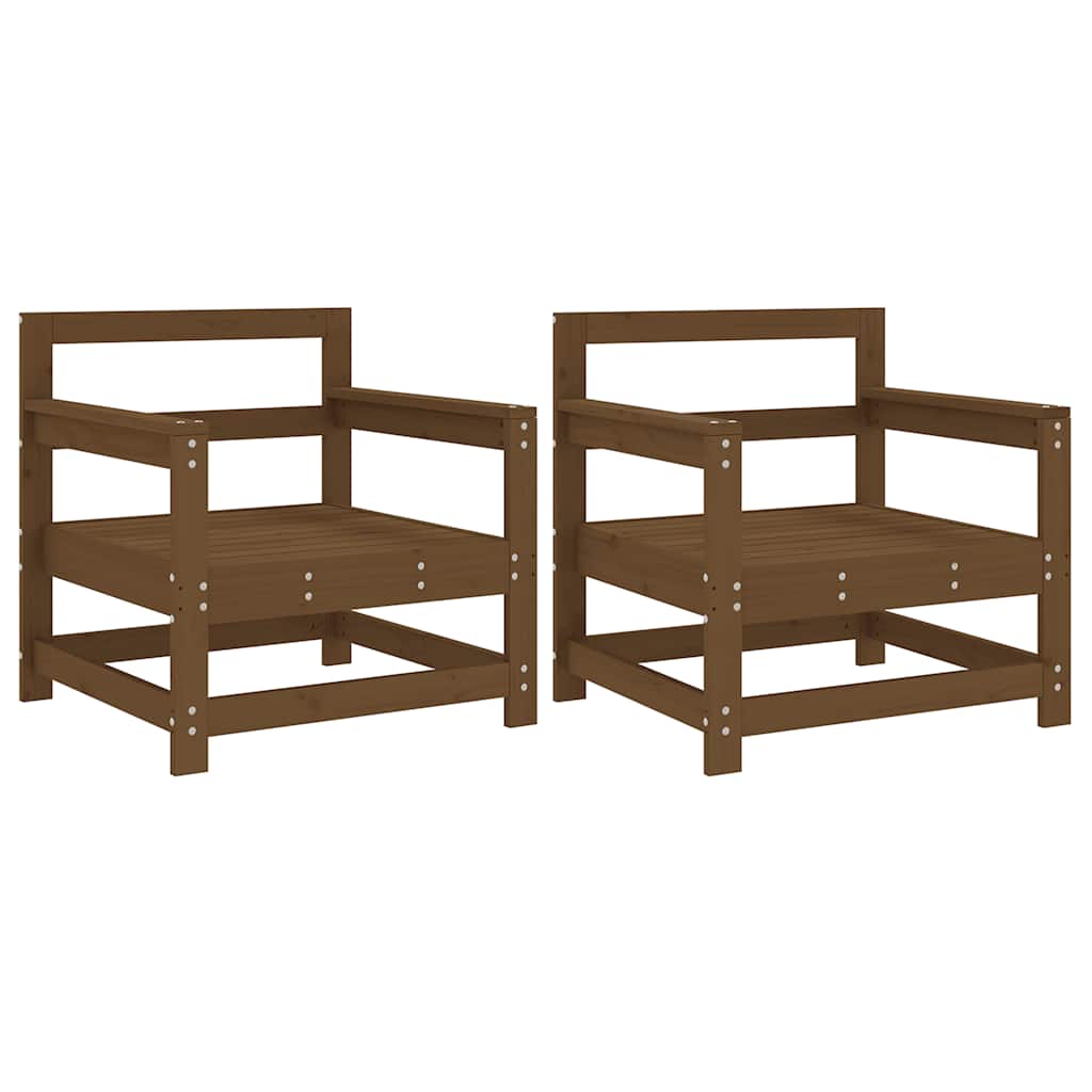 Garden Honey Brown Solid Wood Pine Brown Pinewood Armchairs (2 pcs)