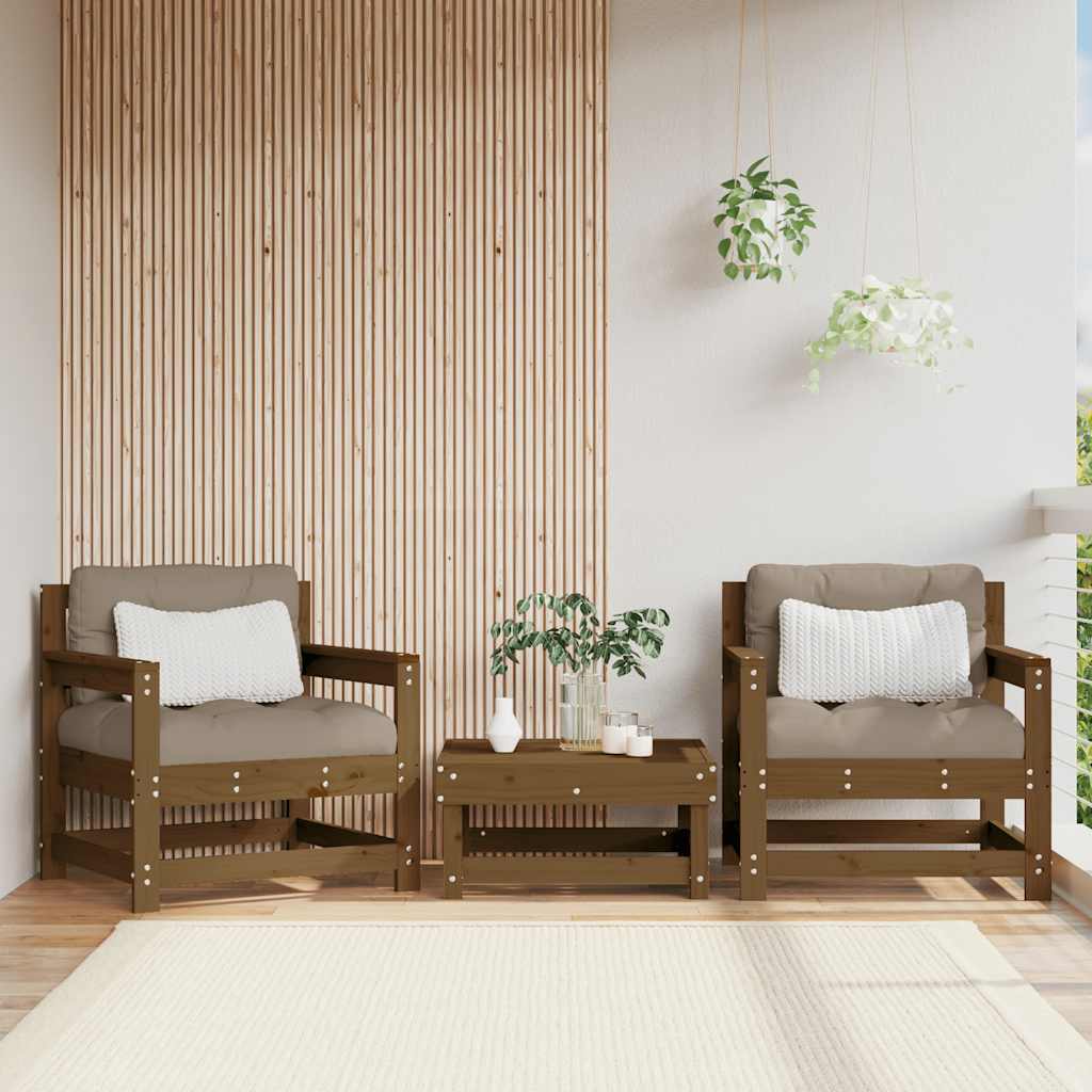 Garden Honey Brown Solid Wood Pine Brown Pinewood Armchairs (2 pcs)