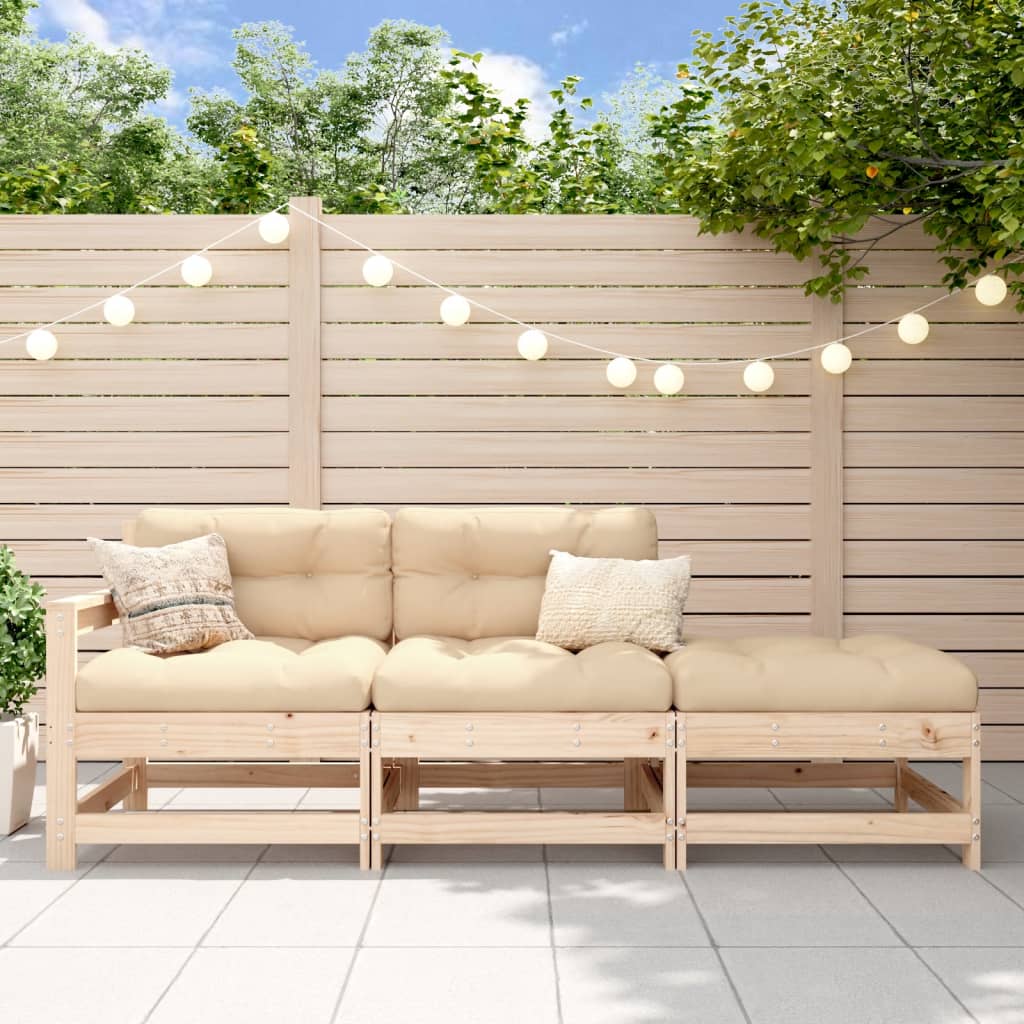 3 Piece Garden Lounge Set Solid Wood Pine Untreated Pinewood 2-seater sofa with footstool