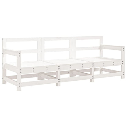 3 Piece Garden Lounge Set White Solid Wood Pine White Pinewood 3-seater sofa
