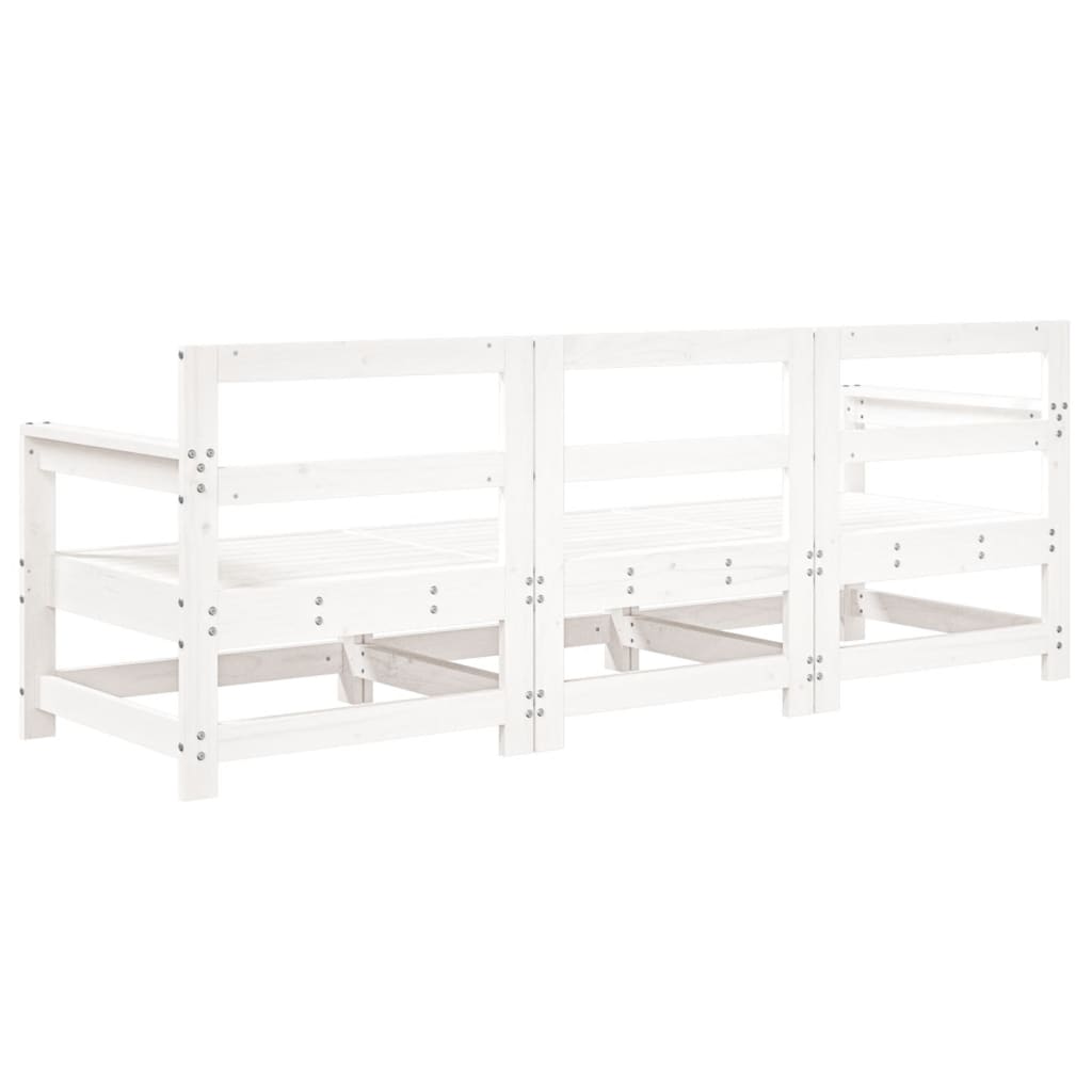 3 Piece Garden Lounge Set White Solid Wood Pine White Pinewood 3-seater sofa