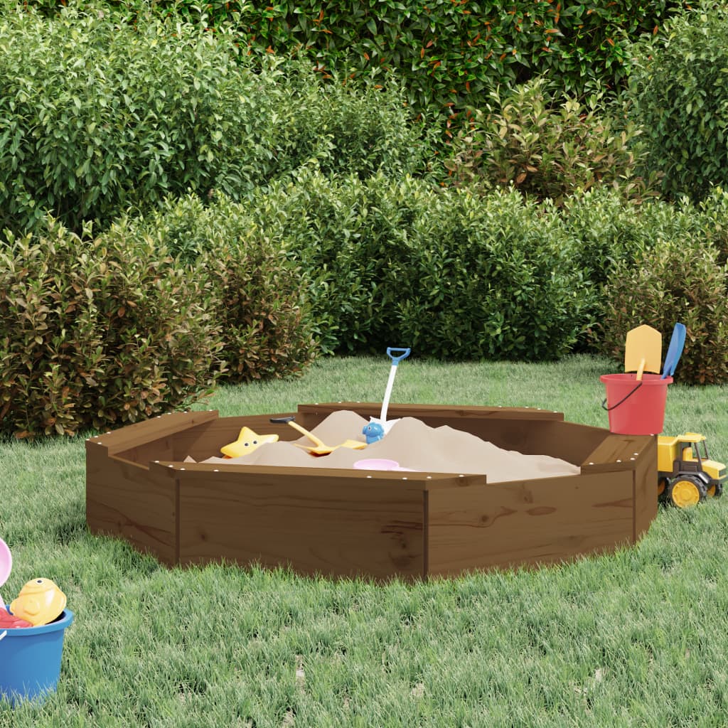 Sandbox with Seats Honey Brown Octagon Solid Wood Pine Honey brown pine 111 cm 111 cm