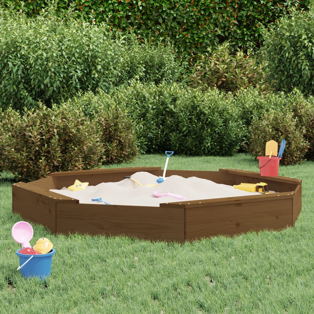Sandbox with Seats Honey Brown Octagon Solid Wood Pine Honey brown pine 159.5 cm 159.5 cm