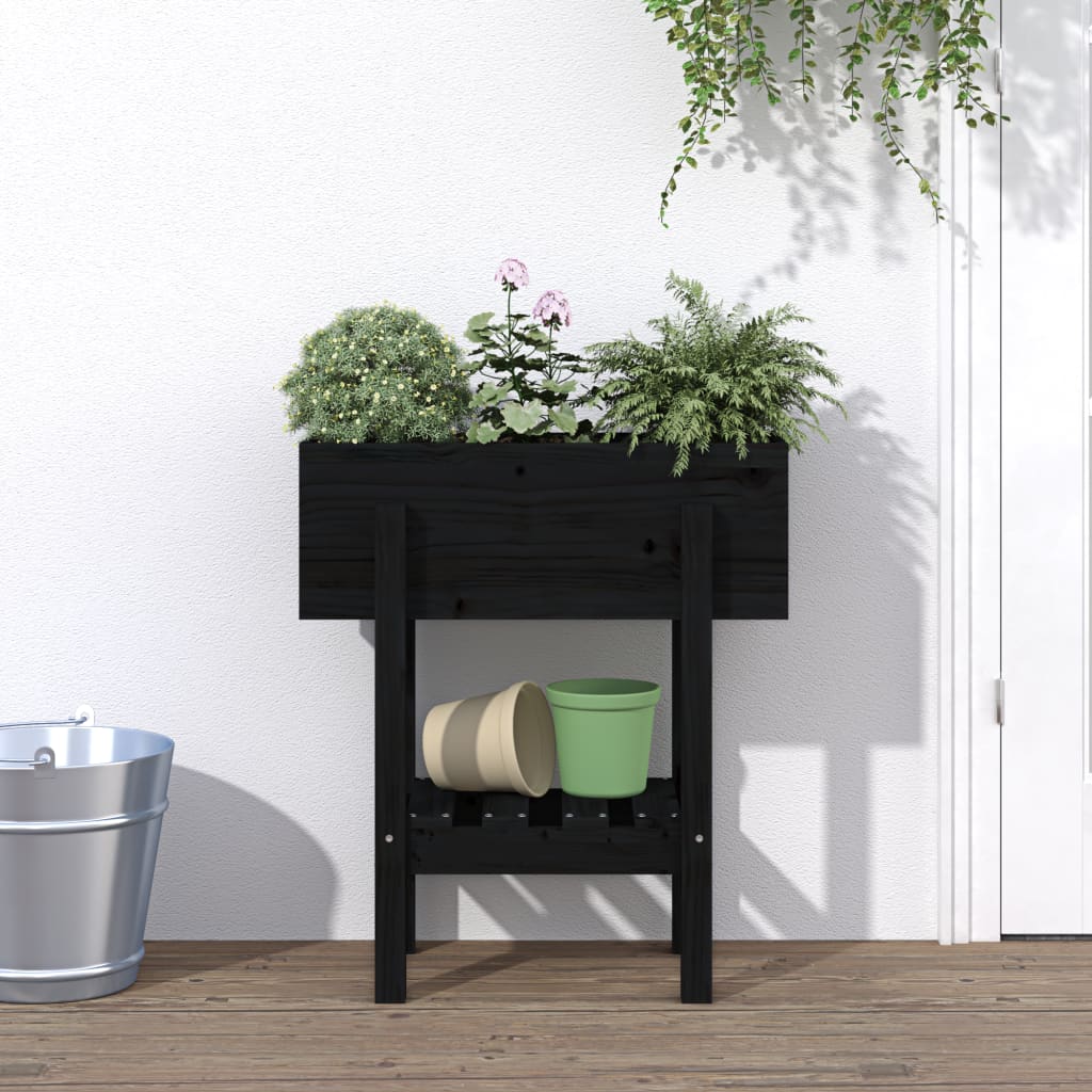Garden Planter Solid Wood Pine Black pine 62 x 30 x 69 cm