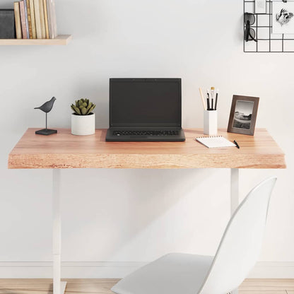Table Top Solid Wood Oak Live Edge Light Brown Depth 50 cm 100 cm 6 cm