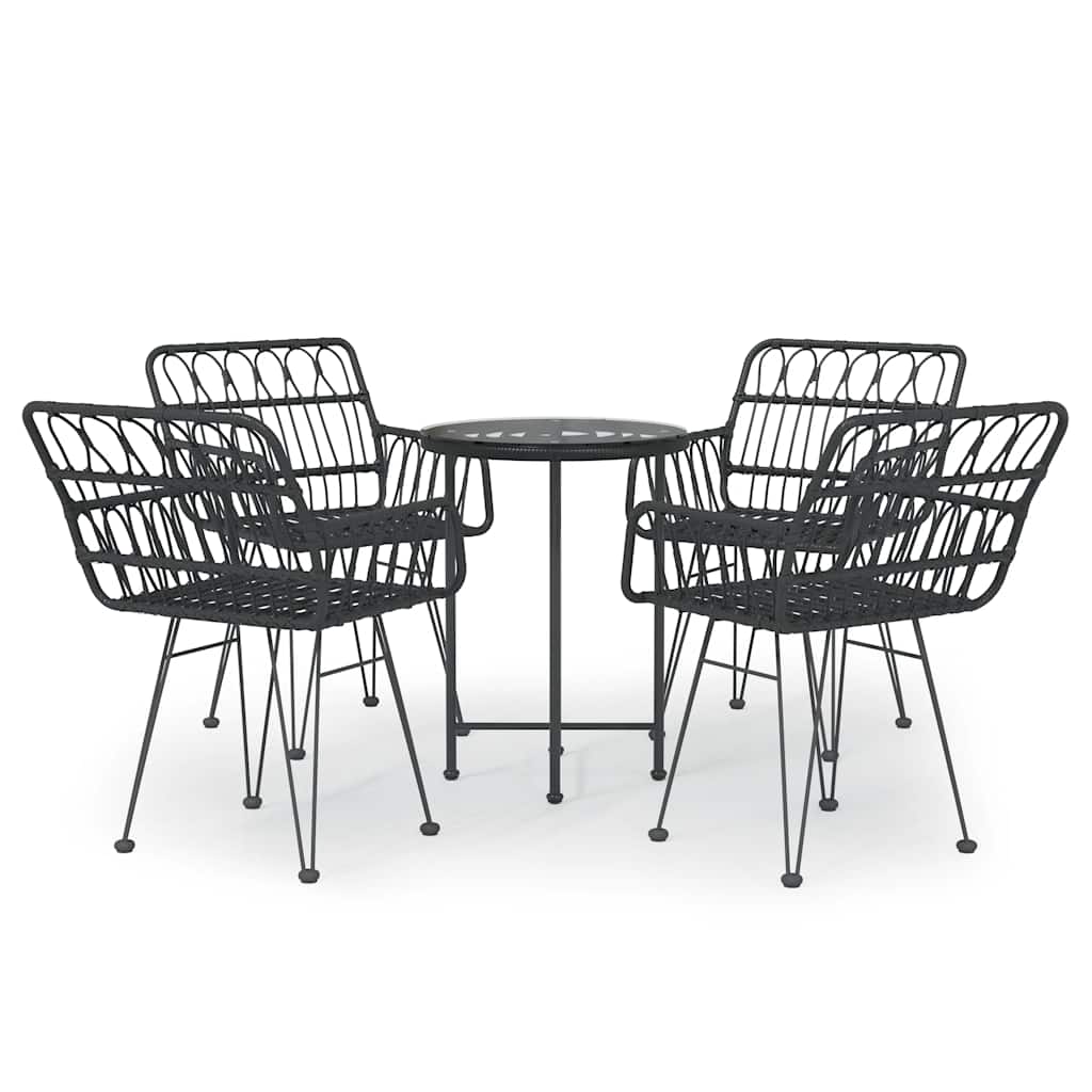 vidaXL 5 Piece Garden Dining Set Black Poly Rattan 2