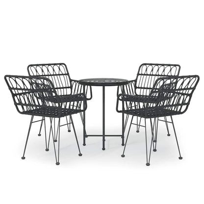 vidaXL 5 Piece Garden Dining Set Black Poly Rattan 2