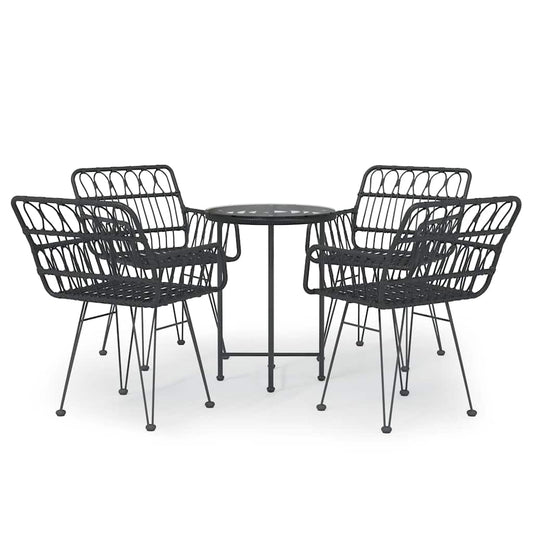 vidaXL 5 Piece Garden Dining Set Black Poly Rattan 2