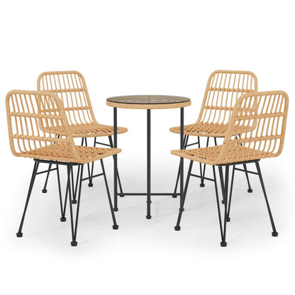 5 Piece Garden Dining Set Poly Rattan Brown