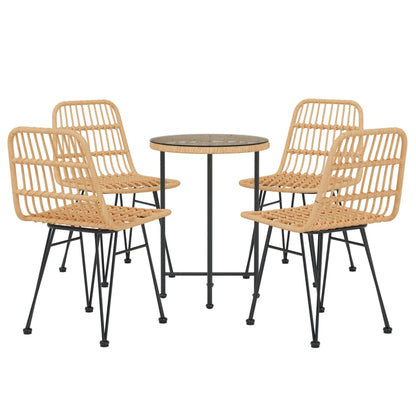 5 Piece Garden Dining Set Poly Rattan Brown