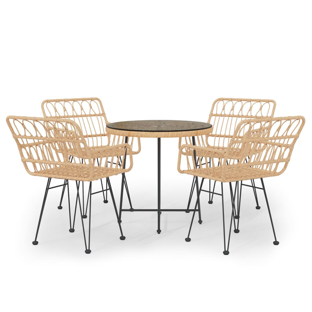 5 Piece Garden Dining Set Poly Rattan Brown
