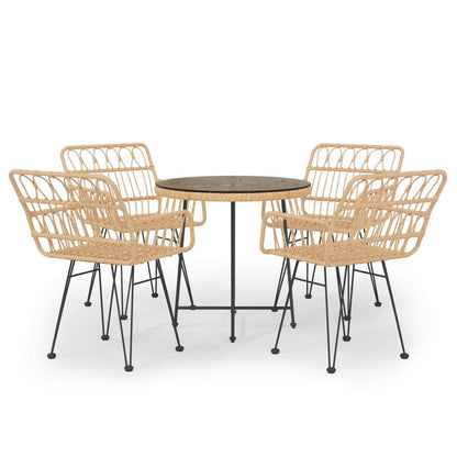 5 Piece Garden Dining Set Poly Rattan Brown