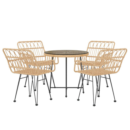 5 Piece Garden Dining Set Poly Rattan Brown