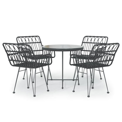 5 Piece Garden Dining Set Poly Rattan Black