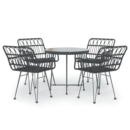 5 Piece Garden Dining Set Poly Rattan Black