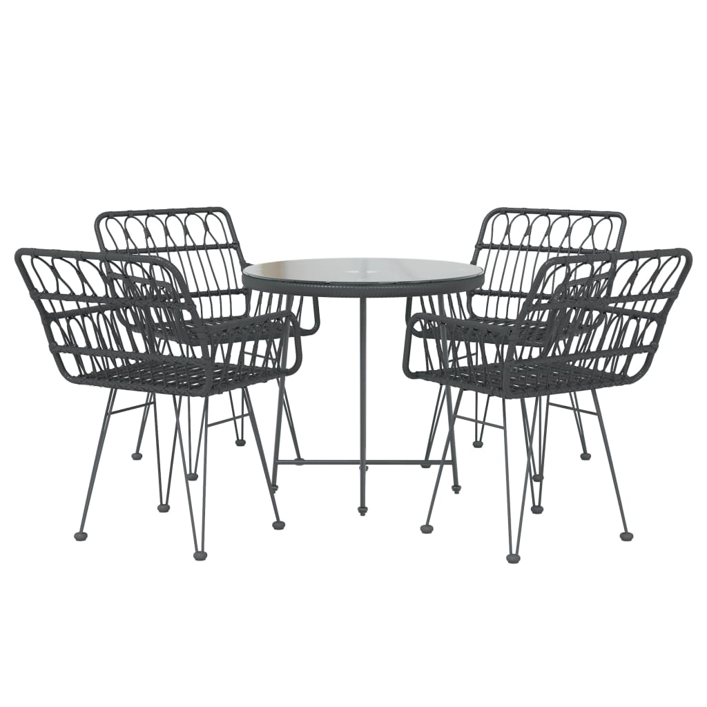 5 Piece Garden Dining Set Poly Rattan Black