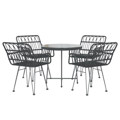 5 Piece Garden Dining Set Poly Rattan Black