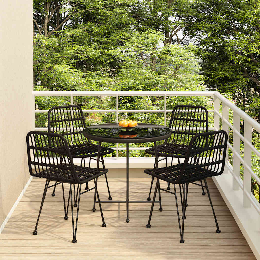 5 Piece Garden Dining Set Poly Rattan Black