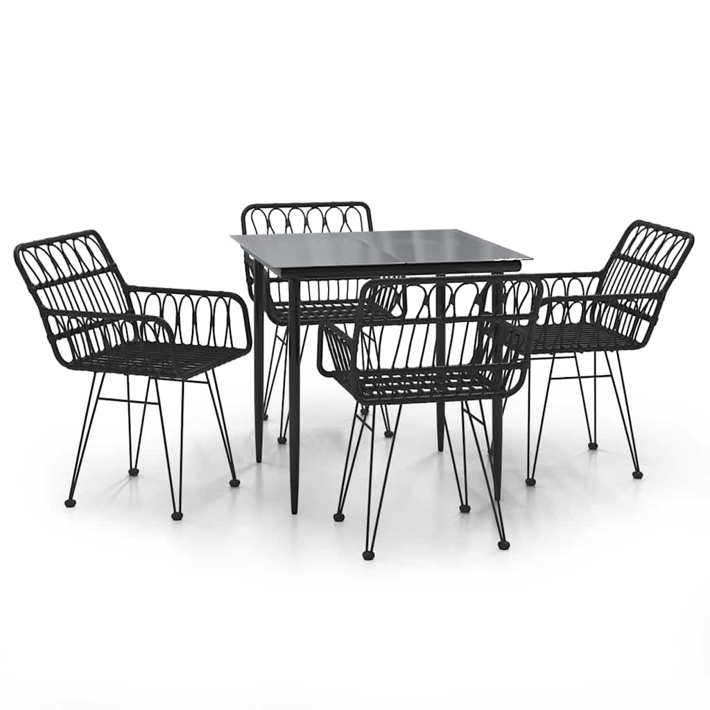 vidaXL 5 Piece Garden Dining Set Black Poly Rattan 2
