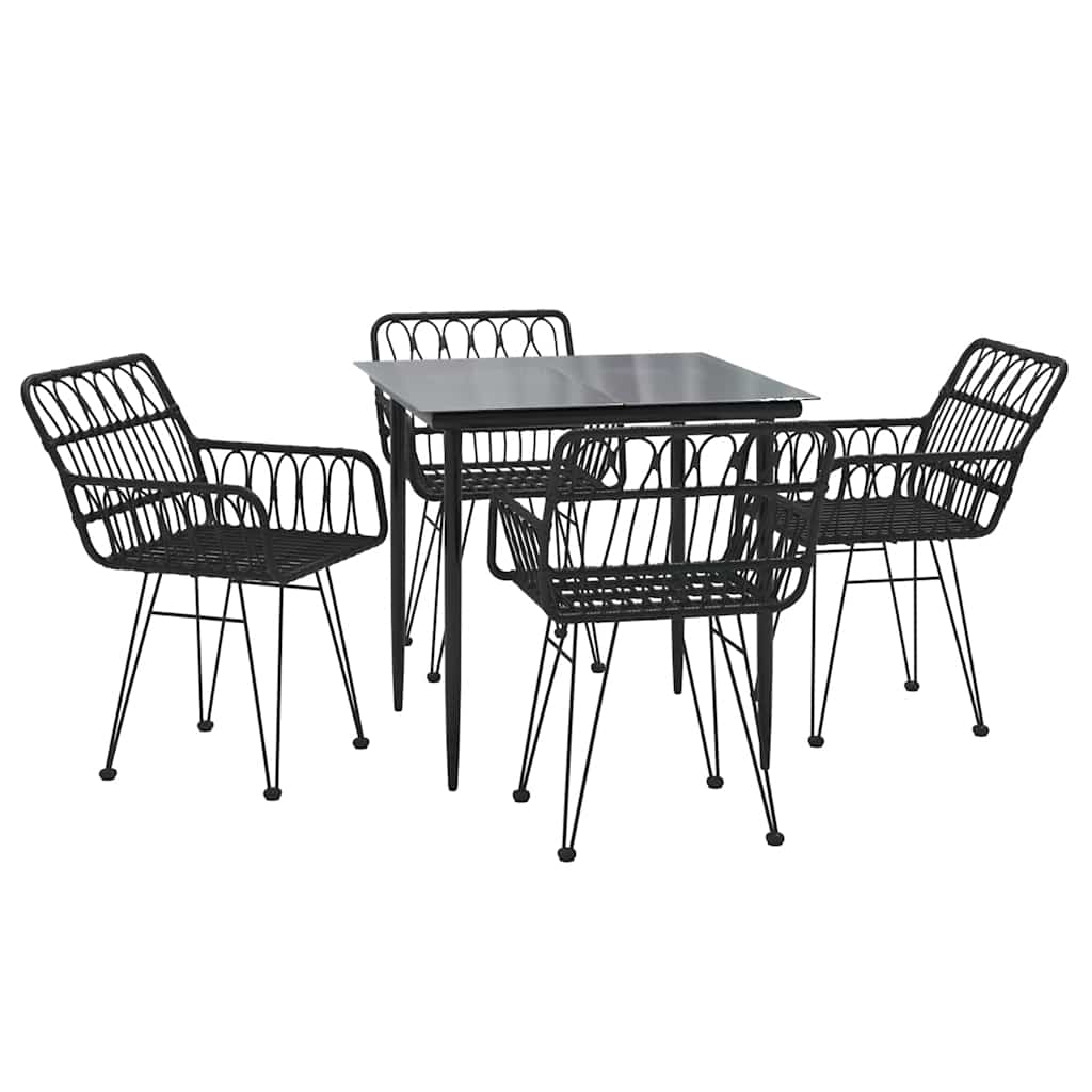 vidaXL 5 Piece Garden Dining Set Black Poly Rattan 3