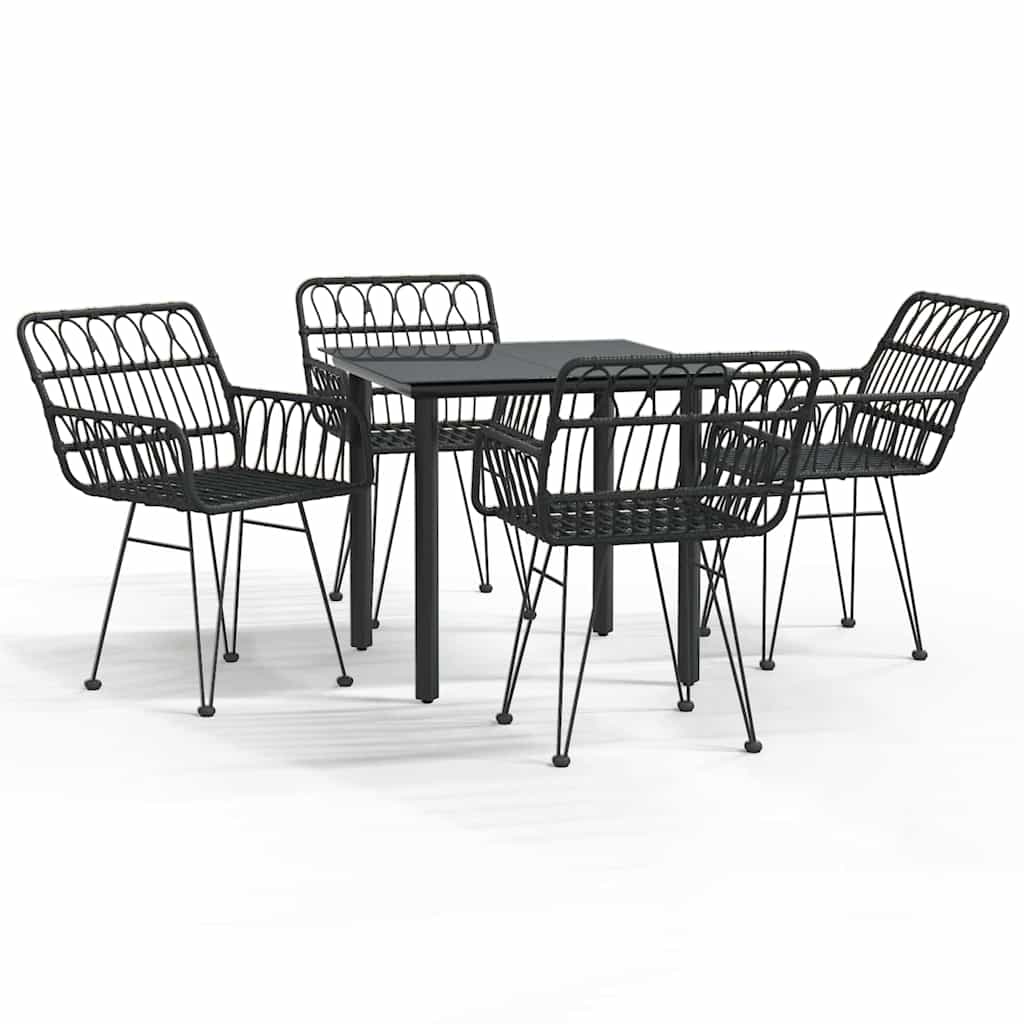 vidaXL 5 Piece Garden Dining Set Black Poly Rattan 2