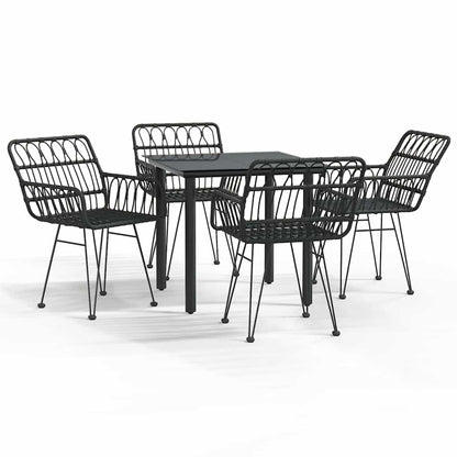 vidaXL 5 Piece Garden Dining Set Black Poly Rattan 2