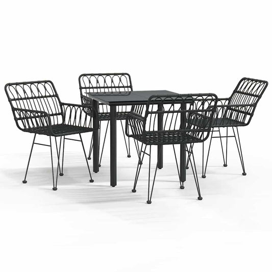 5 Piece Garden Dining Set Poly Rattan Black 80 cm table length