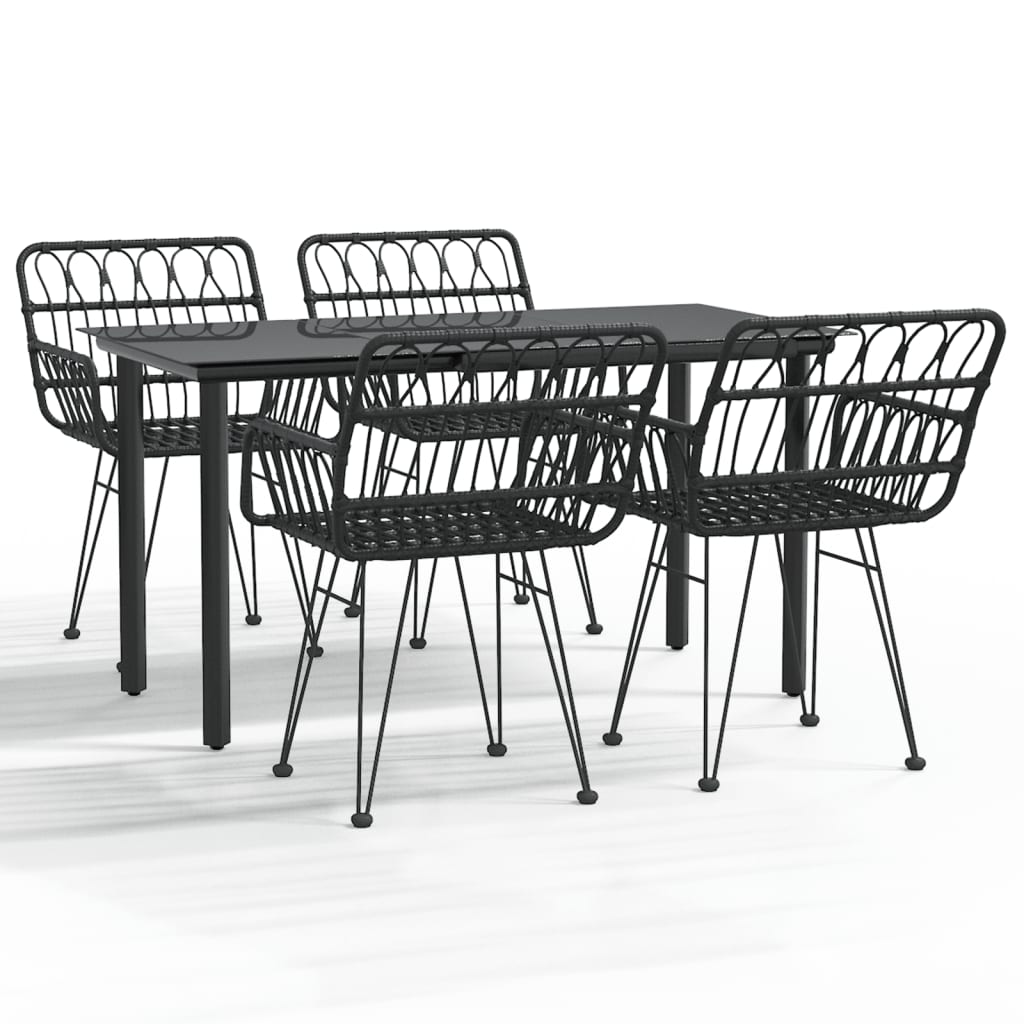 vidaXL 5 Piece Garden Dining Set Black Poly Rattan 2