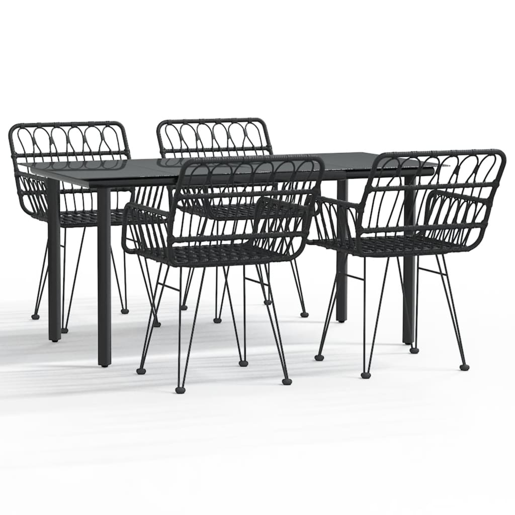 vidaXL 5 Piece Garden Dining Set Black Poly Rattan 2