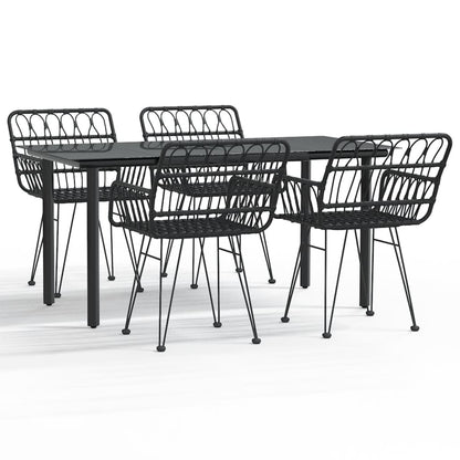 vidaXL 5 Piece Garden Dining Set Black Poly Rattan 2