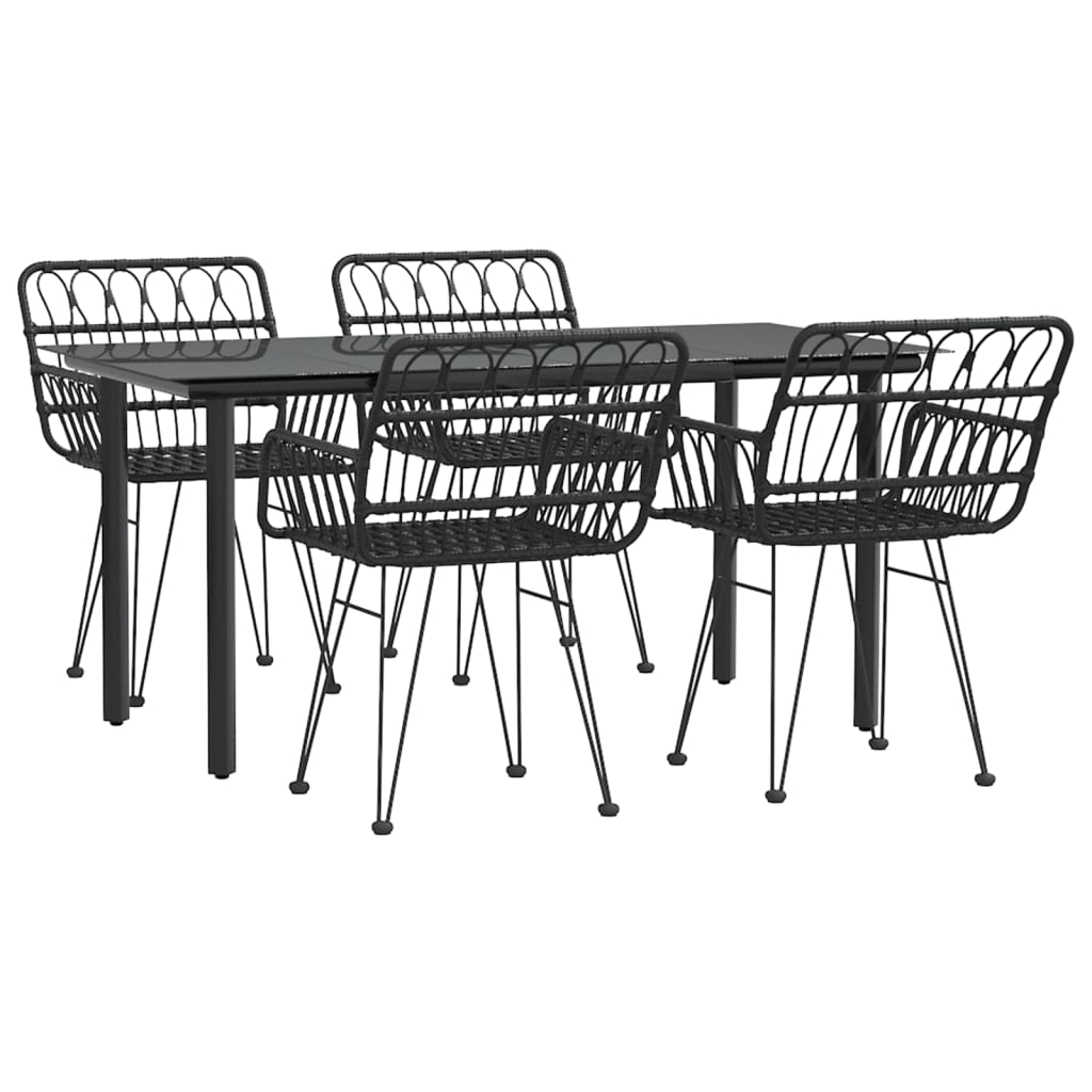 vidaXL 5 Piece Garden Dining Set Black Poly Rattan 3
