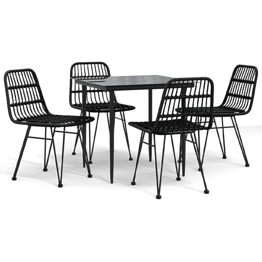 5 Piece Garden Dining Set Poly Rattan Black