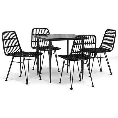 5 Piece Garden Dining Set Poly Rattan Black