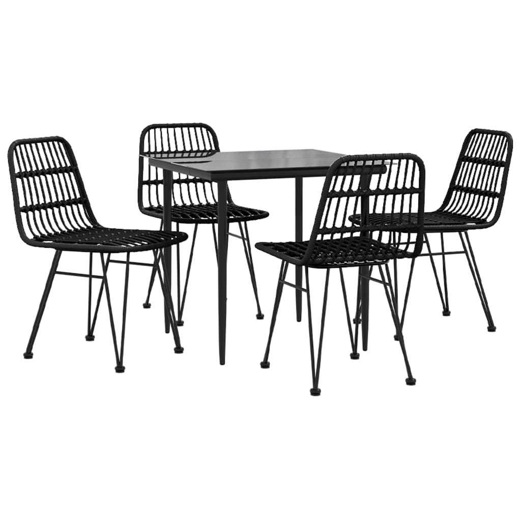 5 Piece Garden Dining Set Poly Rattan Black