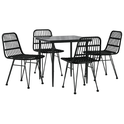5 Piece Garden Dining Set Poly Rattan Black