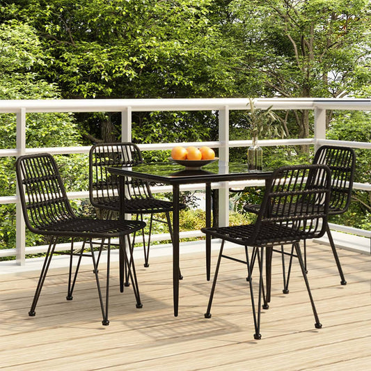 5 Piece Garden Dining Set Poly Rattan Black