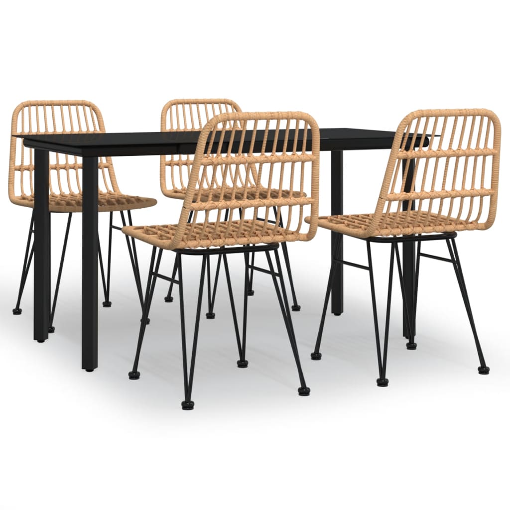 5 Piece Garden Dining Set Poly Rattan Brown 140 cm table length 4