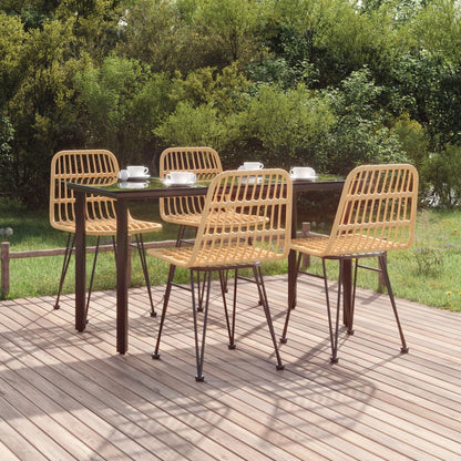 5 Piece Garden Dining Set Poly Rattan Brown 140 cm table length 4
