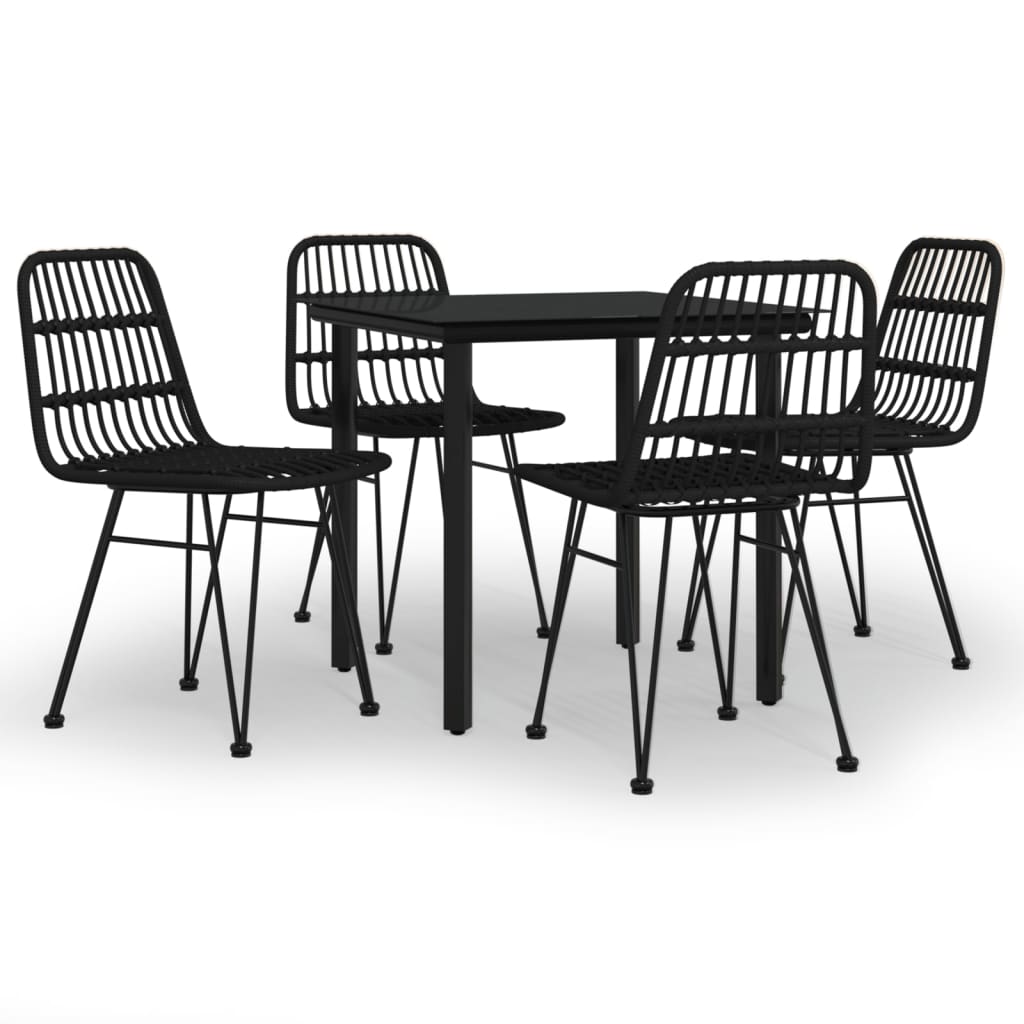 5 Piece Garden Dining Set Poly Rattan Black 80 cm table length 4