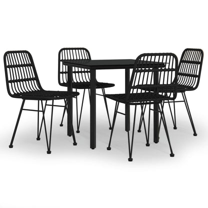 5 Piece Garden Dining Set Poly Rattan Black 80 cm table length 4