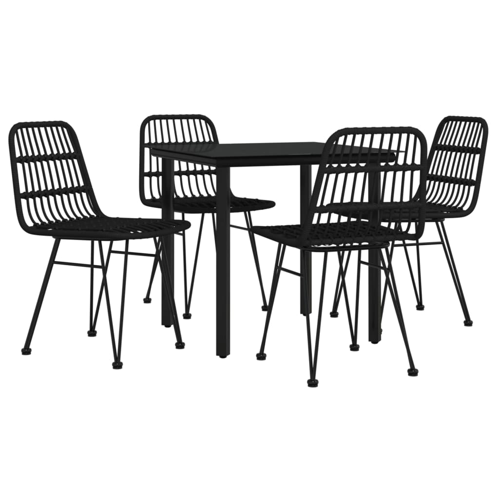5 Piece Garden Dining Set Poly Rattan Black 80 cm table length 4