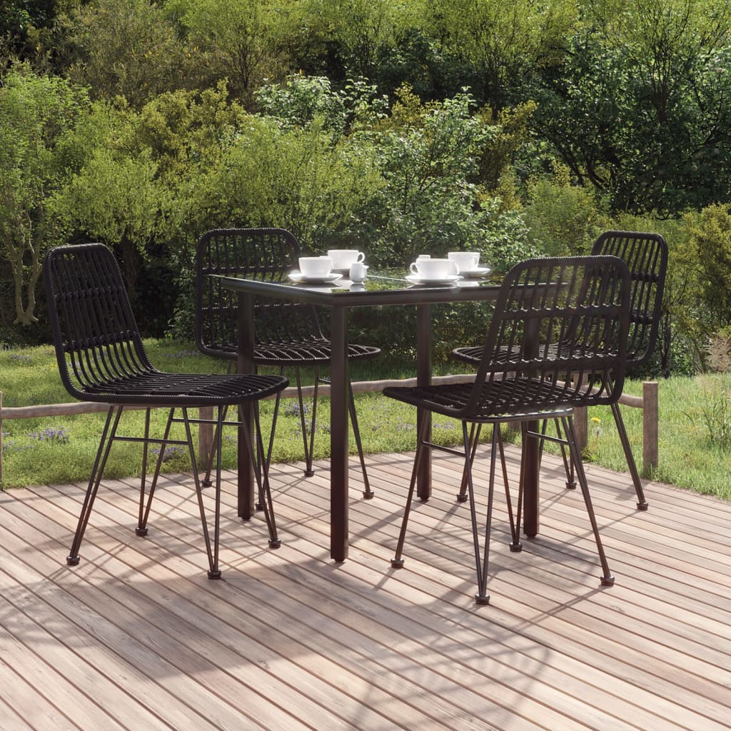 5 Piece Garden Dining Set Poly Rattan Black 80 cm table length 4