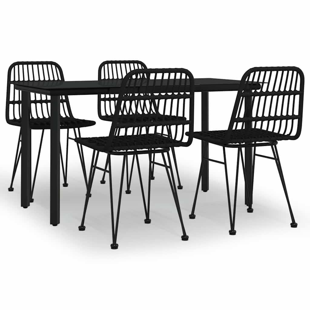 5 Piece Garden Dining Set Poly Rattan Black 140 cm table length 4