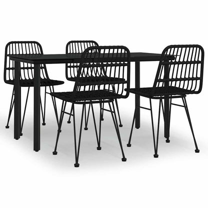 5 Piece Garden Dining Set Poly Rattan Black 140 cm table length 4