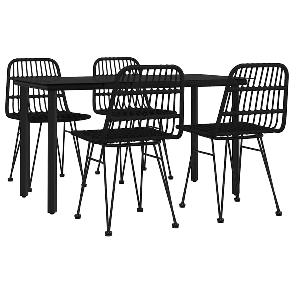 5 Piece Garden Dining Set Poly Rattan Black 140 cm table length 4
