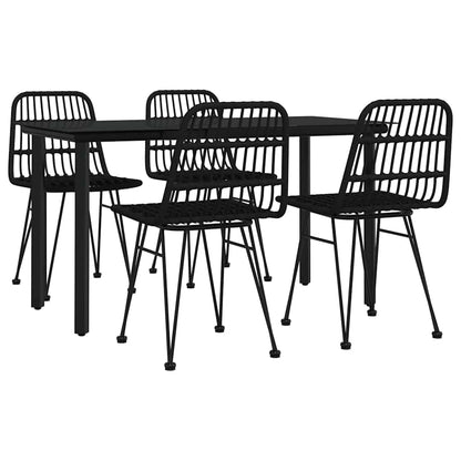 5 Piece Garden Dining Set Poly Rattan Black 140 cm table length 4