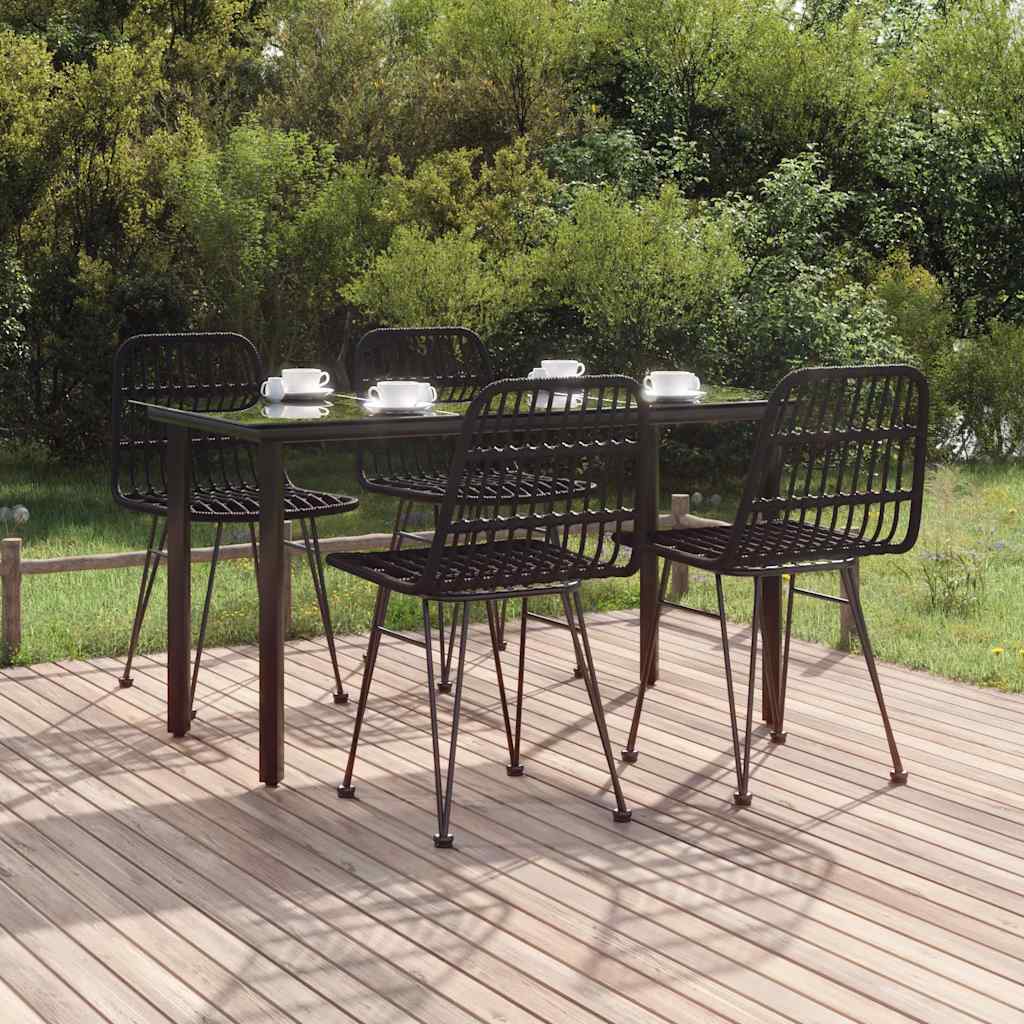 5 Piece Garden Dining Set Poly Rattan Black 140 cm table length 4