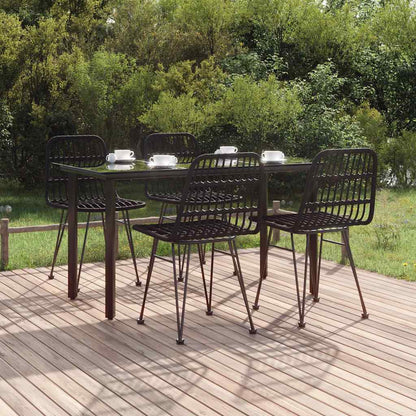 5 Piece Garden Dining Set Poly Rattan Black 140 cm table length 4