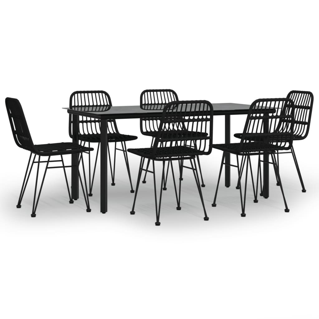 vidaXL 7 Piece Garden Dining Set Black Poly Rattan 2